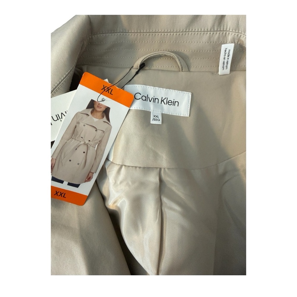 Calvin Klein Women's Tan Trench Coat - Mid-Length, Detachable Hood, Belted - XXL - Picture 5 of 8